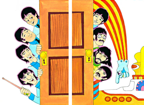 TV Beatles & Yellow Submarine Beatles Peeking Behind Door (2 pieces) - Ron Campbell