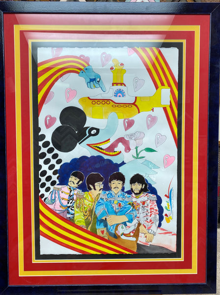 Blue Meanie Licking Rose framed original painting - Ron Campbell