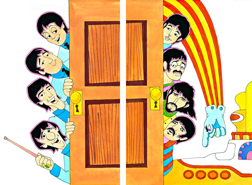TV Beatles & Yellow Submarine Beatles Peeking Behind Door (2 pieces) - Ron Campbell