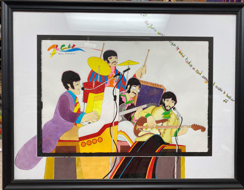 Hey Jude original framed painting with lyrics on the mat - Ron Campbell